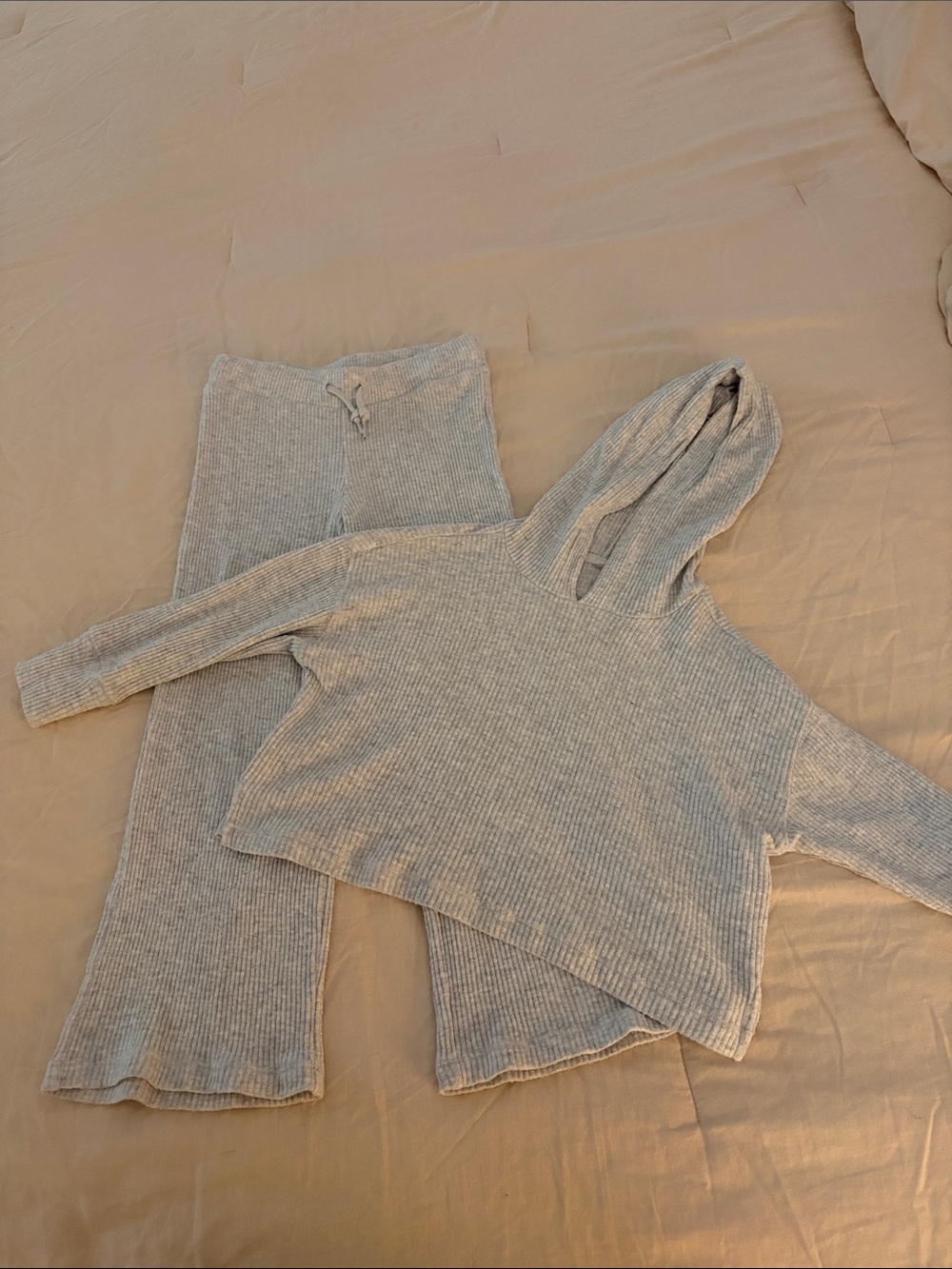 Old Navy Light Gray Ribbed Hoodie & Lounge Pants Set